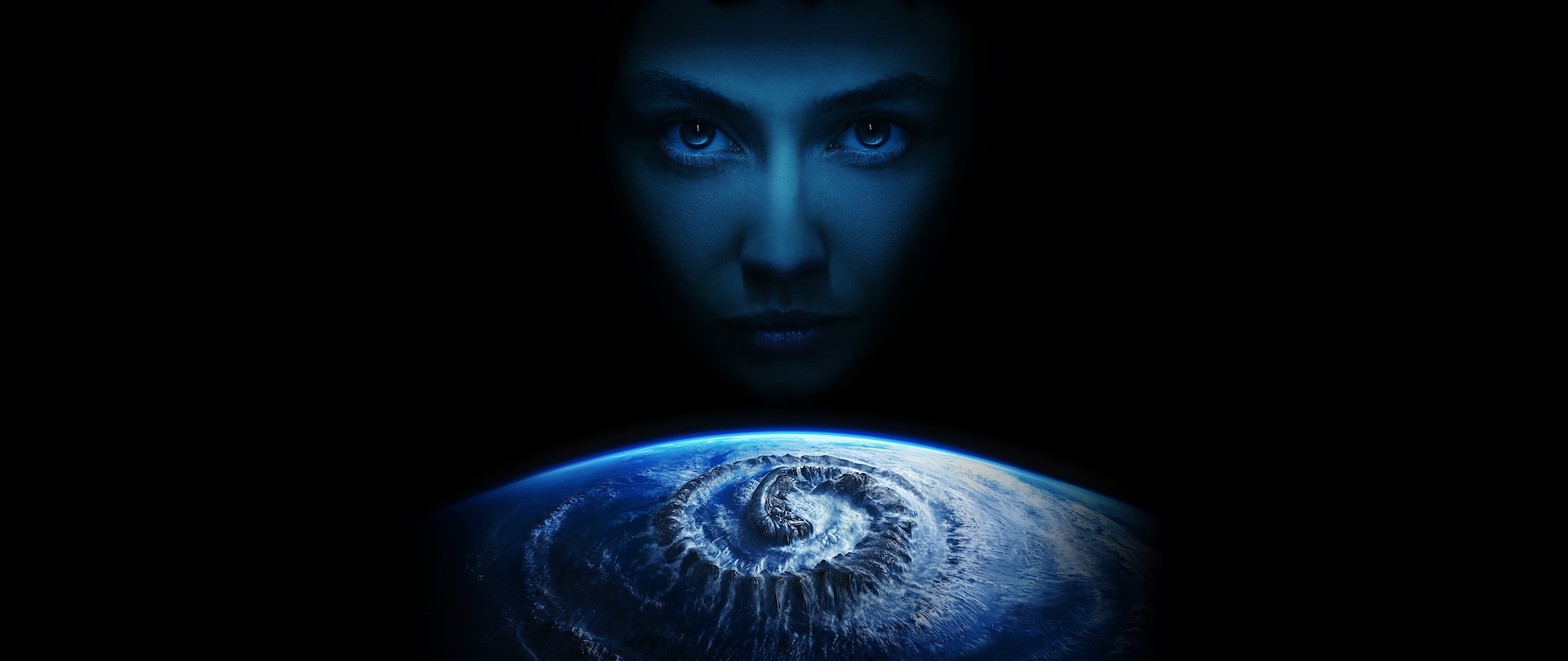 Wendy from FX's Alien: Earth hovering over Earth with a Xenomorph engraved in it.