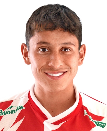 Diego Chili Gomez headshot in a red and white jersey, from FX's Necaxa.