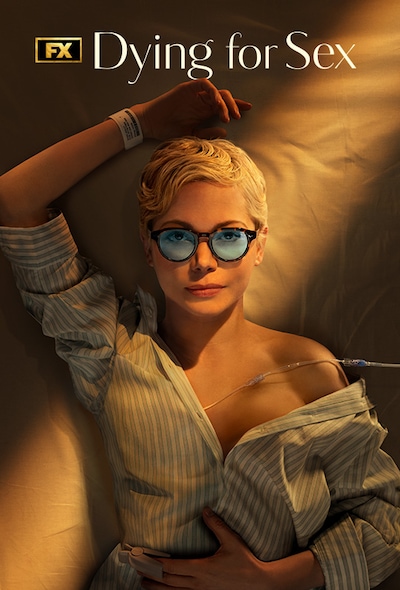 A blonde Michelle Willams as Molly laying down in a hospital gown with an IV line. 