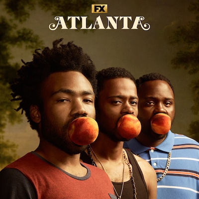 Atlanta Season 1 Key Art album cover with cast image with peaches in their mouths