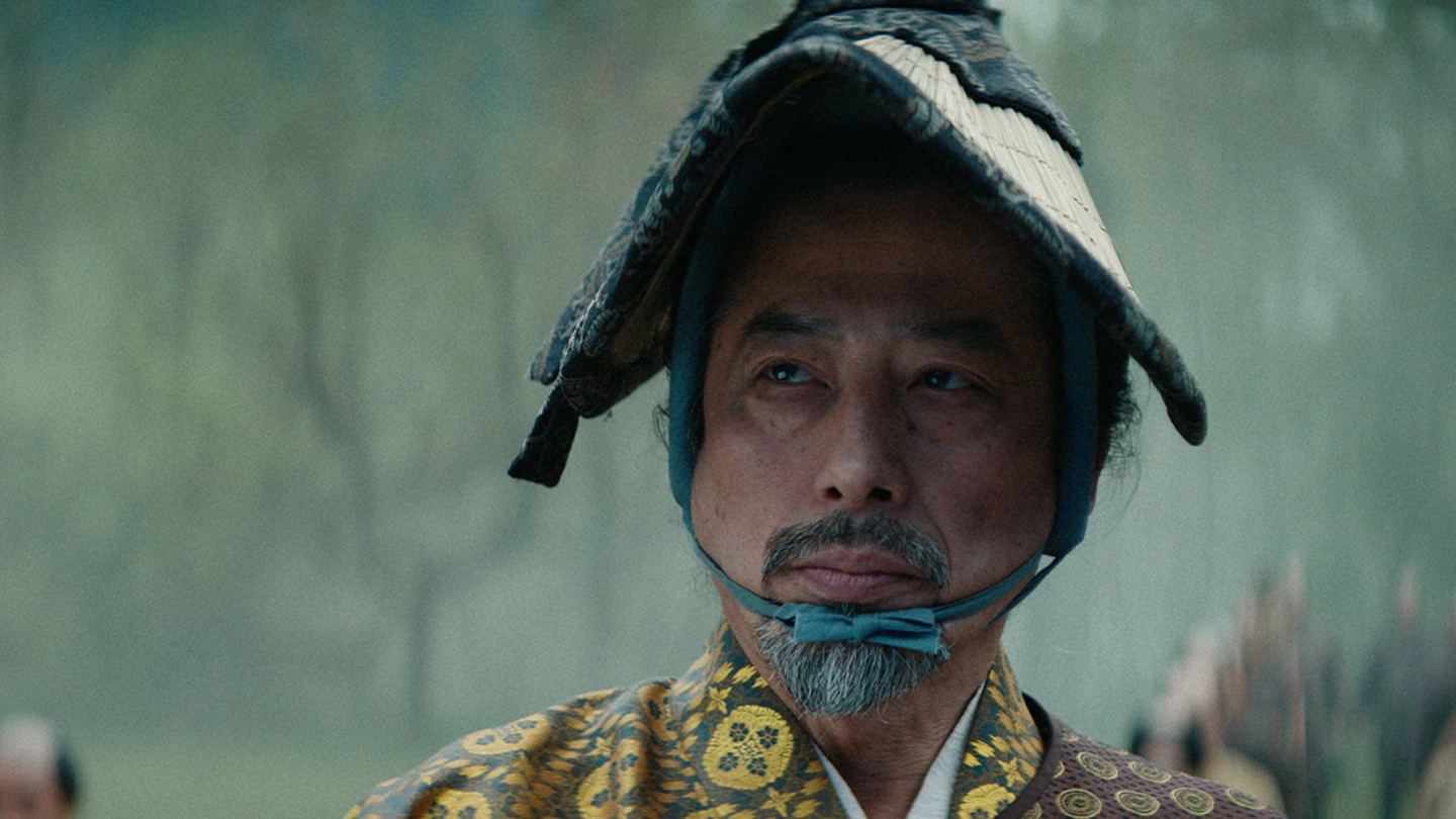 Close up of Lord Toranaga in his hunting attire outdoors