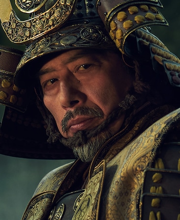 Lord Toranaga em armadura busho completa no Shogun da FX