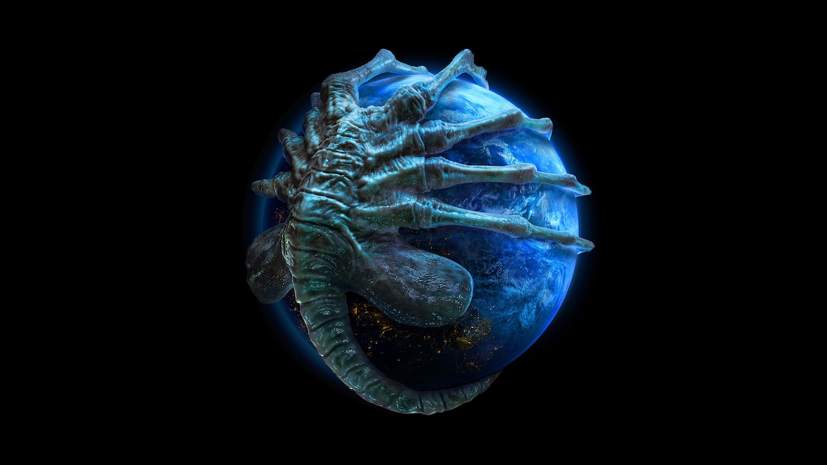 Earth with a face hugger wrapped around it.