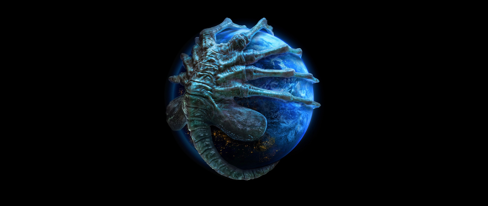 Face hugger wrapped around Earth.
