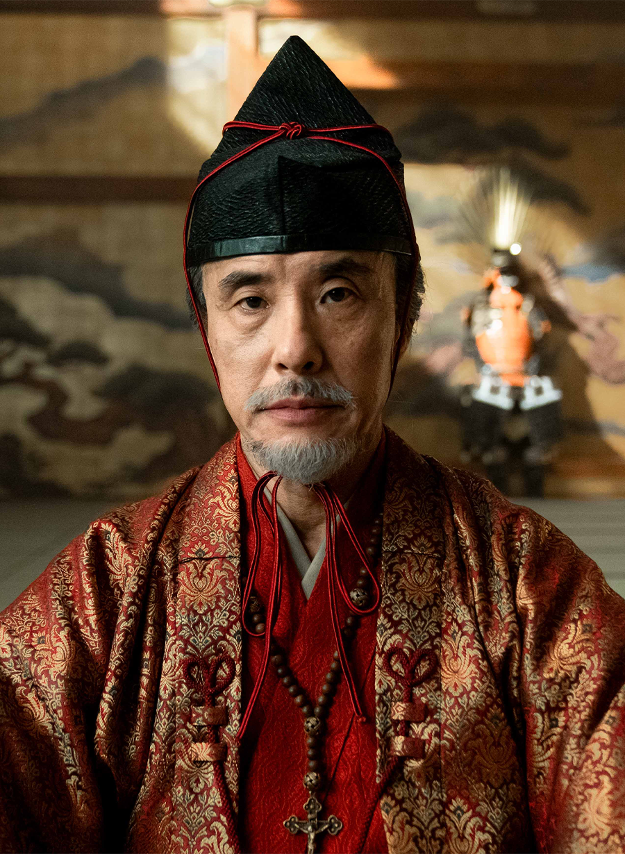 Close up shot of Christian warlord Kiyama in FX’s Shogun