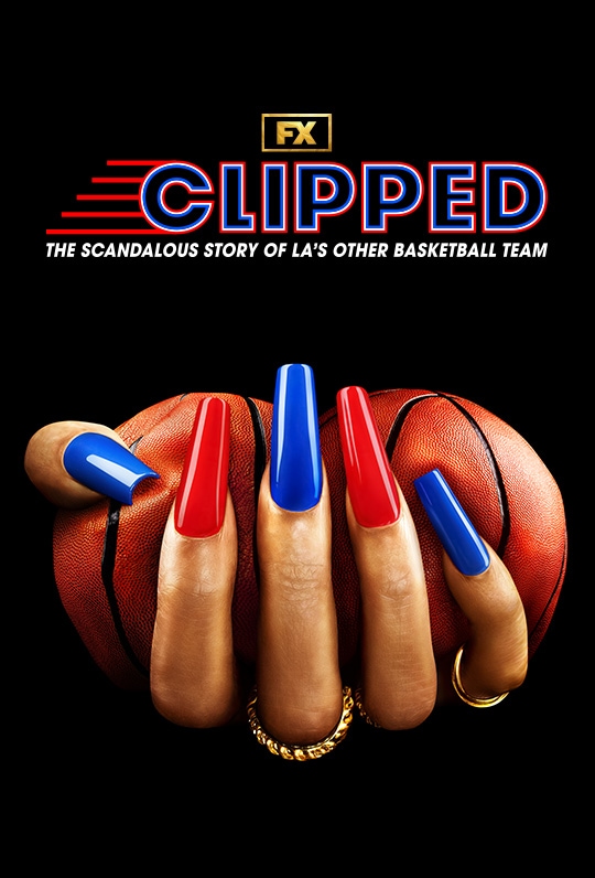 Clipped show title with manicured hand with long blue and red nails squeezing two basketballs