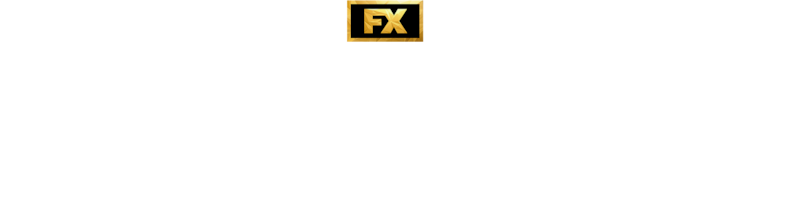 Clipped show title in white text with FX gold logo