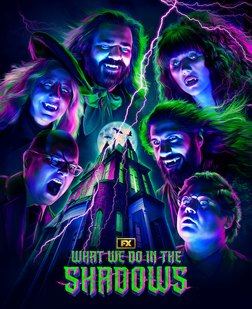 Vampire cast of What We Do in the Shadows floating heads around their manor.