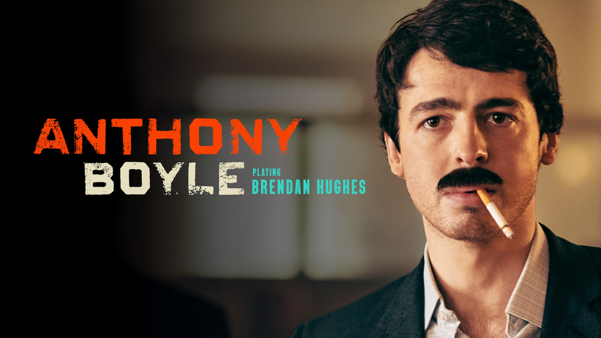Anthony Boyle as Brendan Hughes in a button up and blazer, and a cigarette in his mouth.