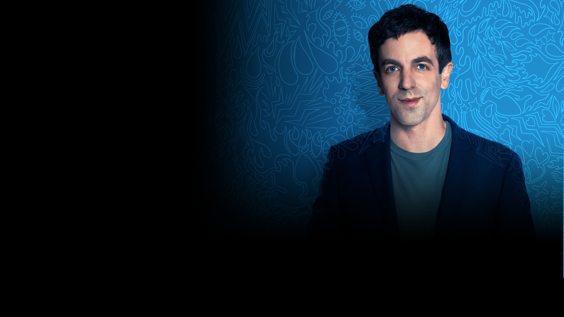BJ Novak standing in front of blue patterned background for The Premise