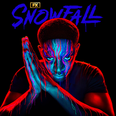 Snowfall Season 6 album cover with Franklin in blue, red, purple paint