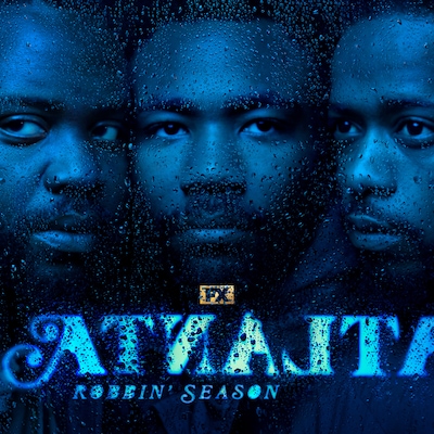 Atlanta Season 2 Key Art album cover with cast in blue with raindrops on window