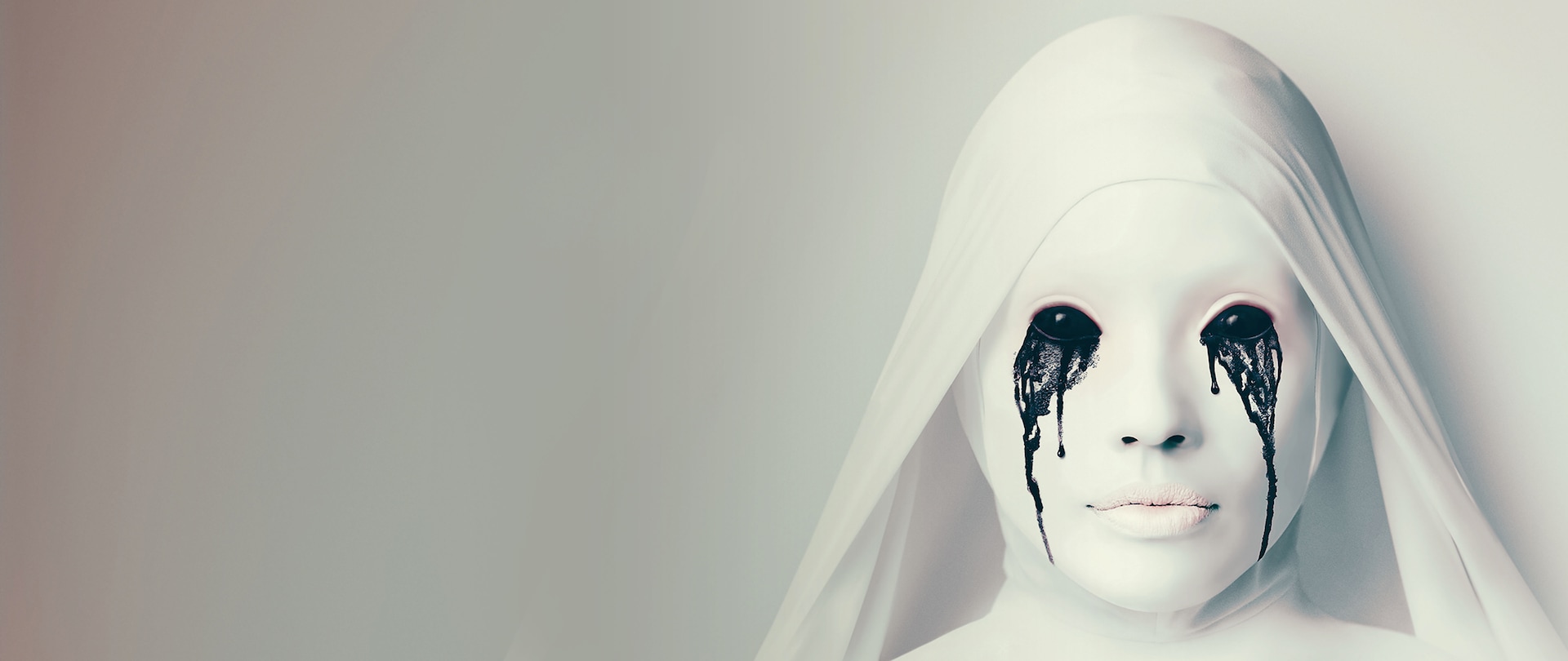 Completely white nun with black eyes crying black tears from American Horror Story Installment 2 Asylum 