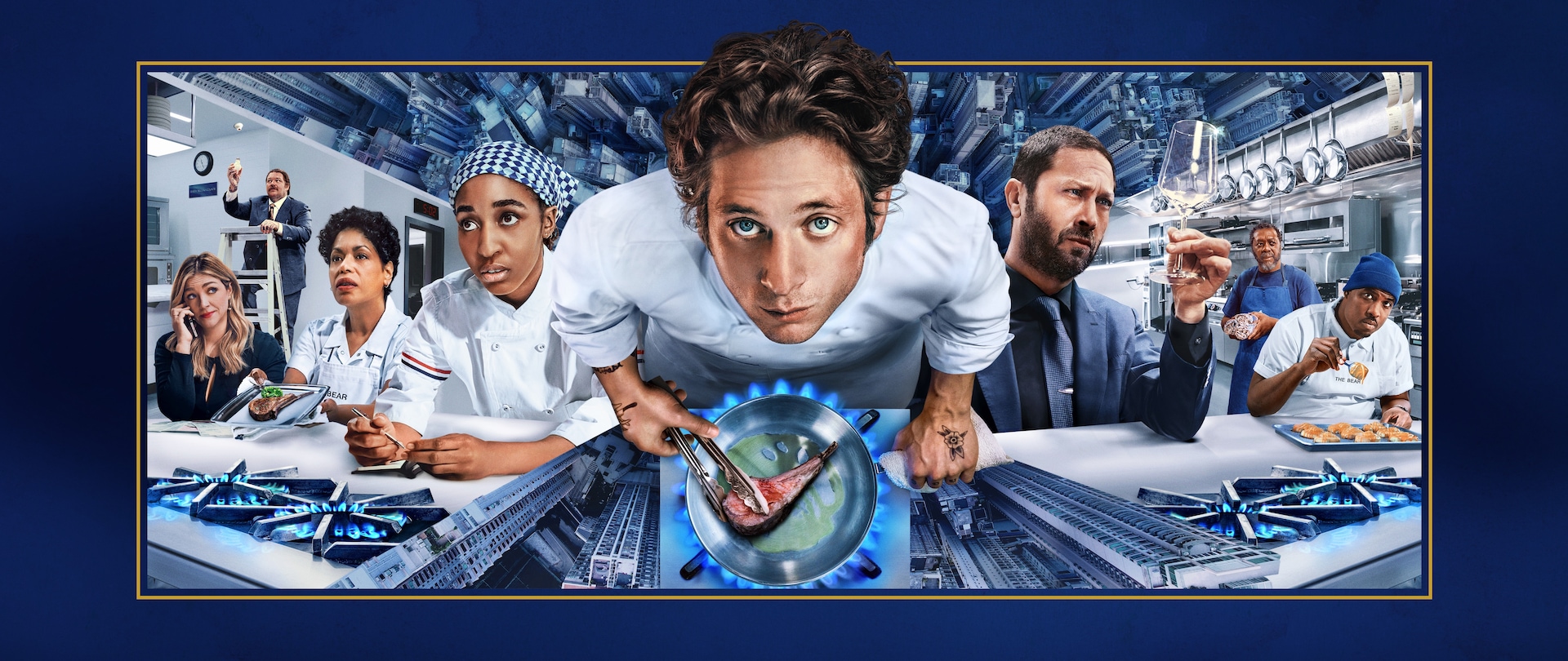 Kokinda, Alex The Bear S4 key art alt text - let me know if it's too long:  Looking down at Carmy from overhead while he's co