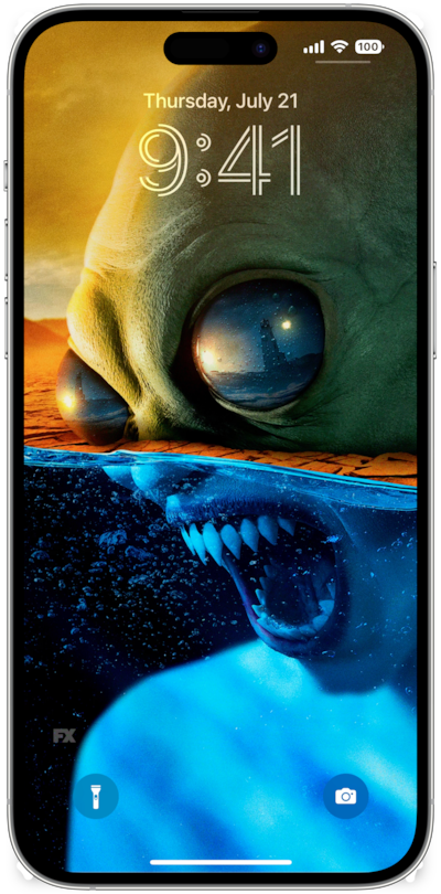 iPhone lock screen of half alien above water in desert and half monster screaming underwater from FX'S AHS Double Feature