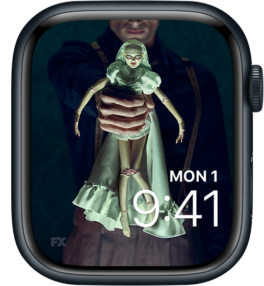 Apple Watch lock screen of man in uniform holding white bride doll from FX's American Horror Stories