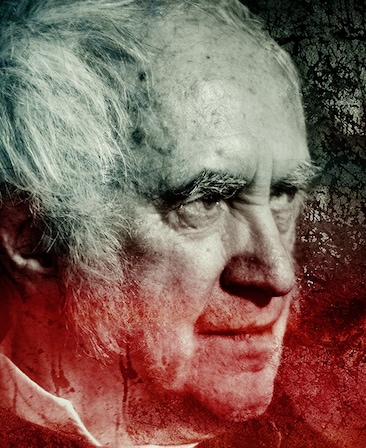 Jonathan Pryce Headshot looking to the side with a red color overlay