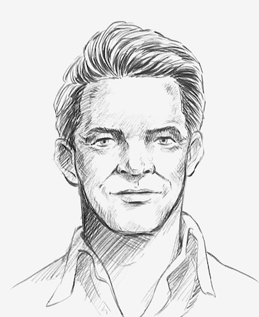 Jason Blum headshot drawn as a sketch wearing a collard shirt