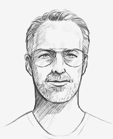 Marc Smerling headshot drawn as a sketch wearing glasses and white shirt