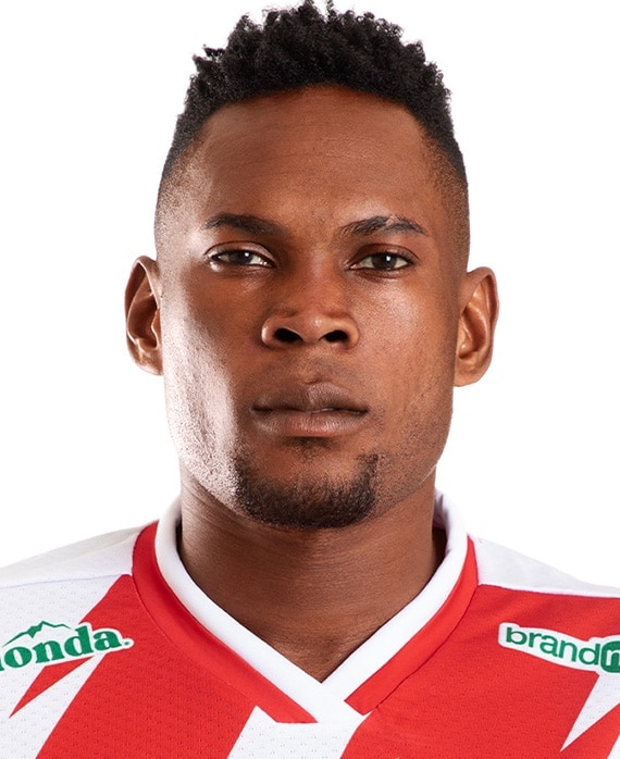 Diber Cambi Cambindo headshot in a red and white jersey, from FX's Necaxa.
