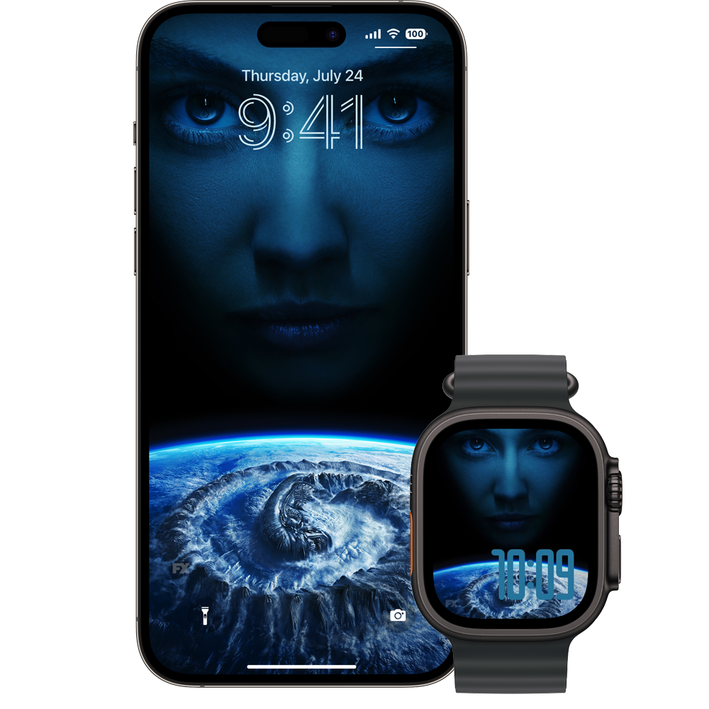 Wendy from FX's Alien: Earth hovering over Earth with a Xenomorph engraved in it.