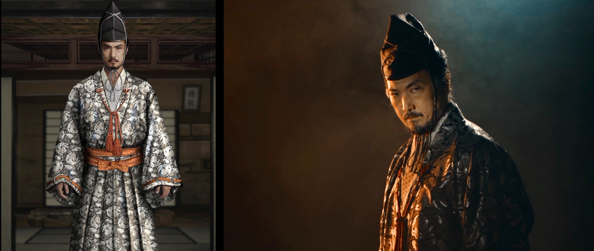 Two images of Ishido's costumes from FX's Shogun