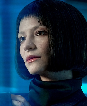 Annabelle Dexter-Jones headshot wearing a black turtle neck and nose piercings for AHS: Delicate