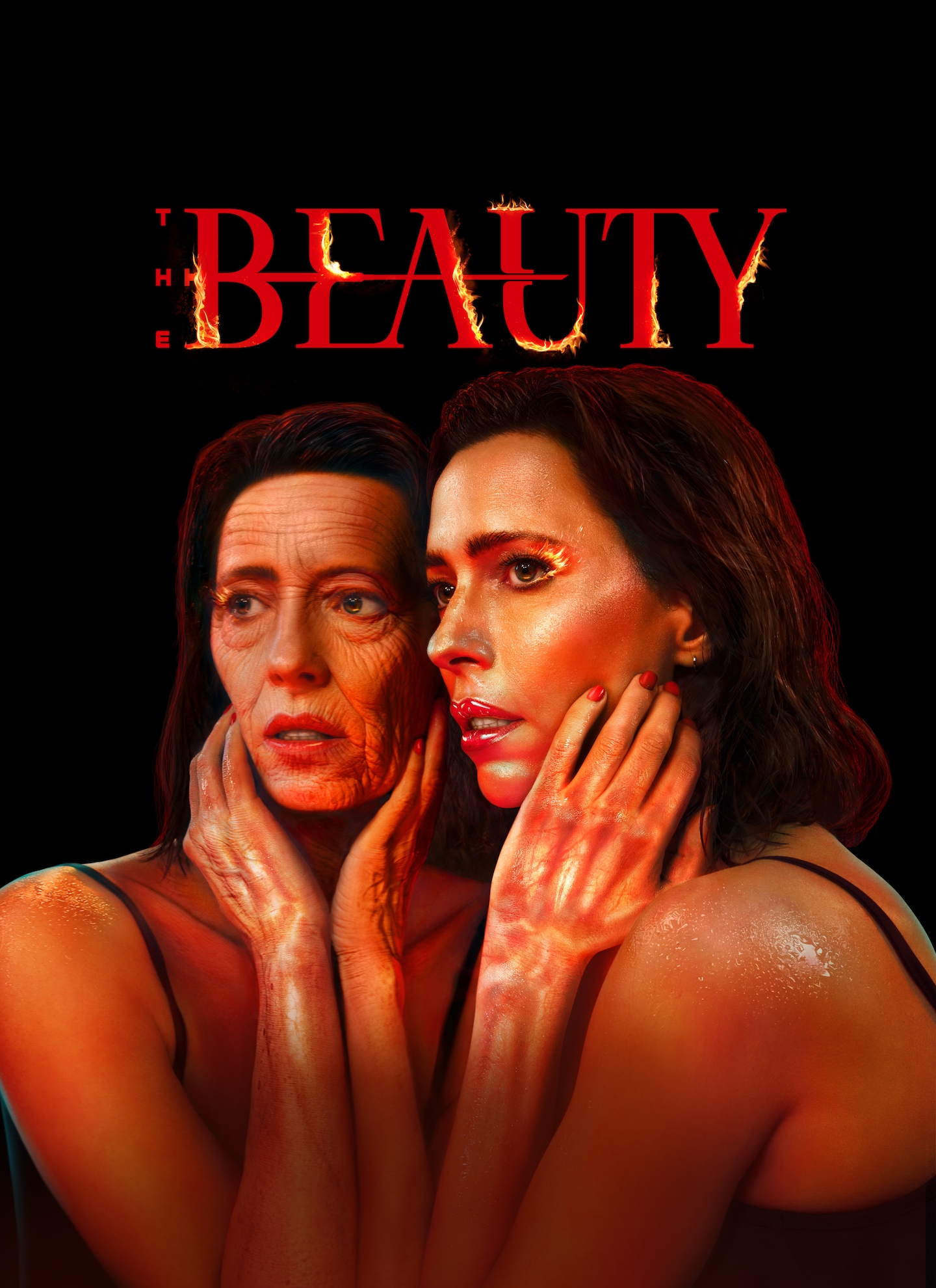 Rebecca Hall with a reflection in the mirror of an older version of herself.