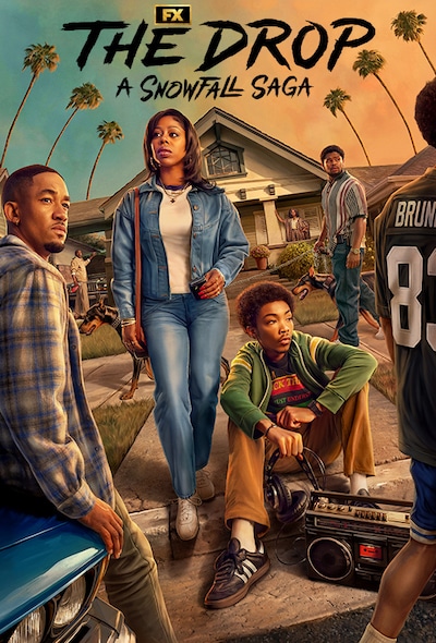 The animated cast of The Drop in front of their neighborhood