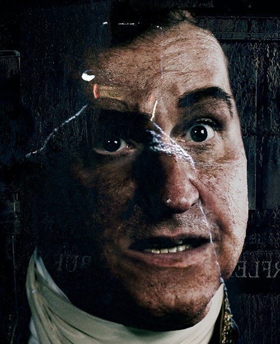 Mark Gatiss Headshot with eyebrows raised and mouth open