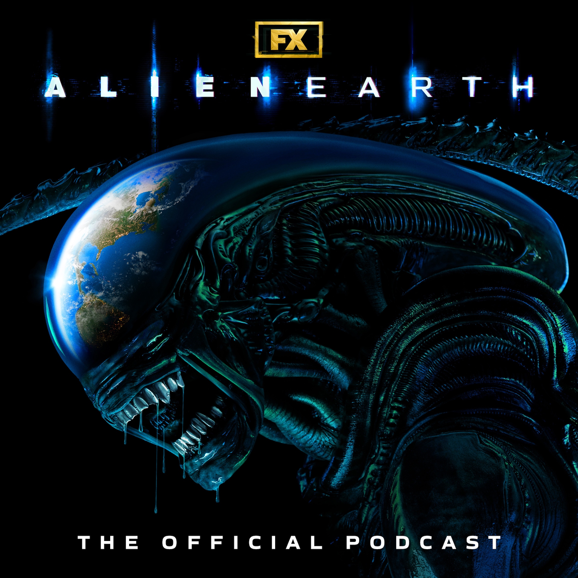 Xenomorph head reflecting earth.
