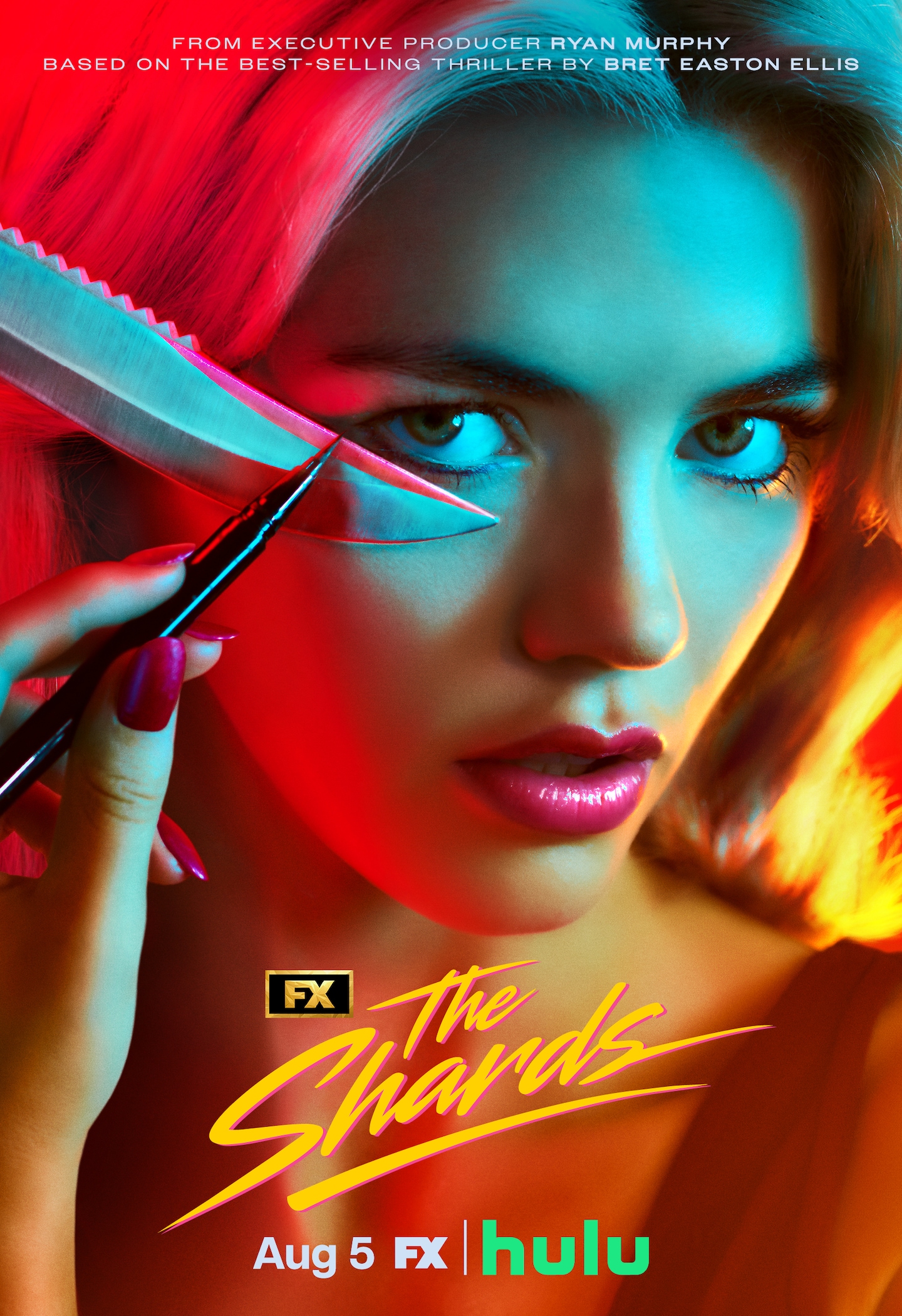 FX's The Shards Hayes Warner facing the camera while applying makeup with a knife and eyeliner