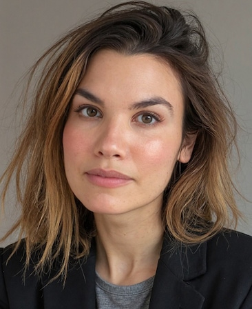 Headshot of executive producer Vanessa McGee, wearing a black suit over a grey heathered top.