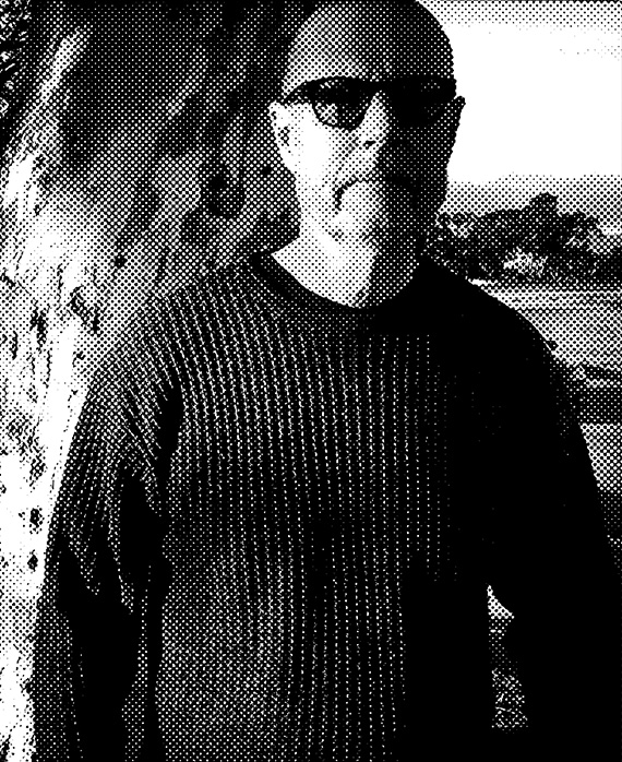 Kem Nunn headshot with a black and while polka dot effect overlay