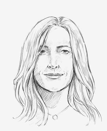 Rachael Horovitz headshot drawn as a sketch wearing a necklace