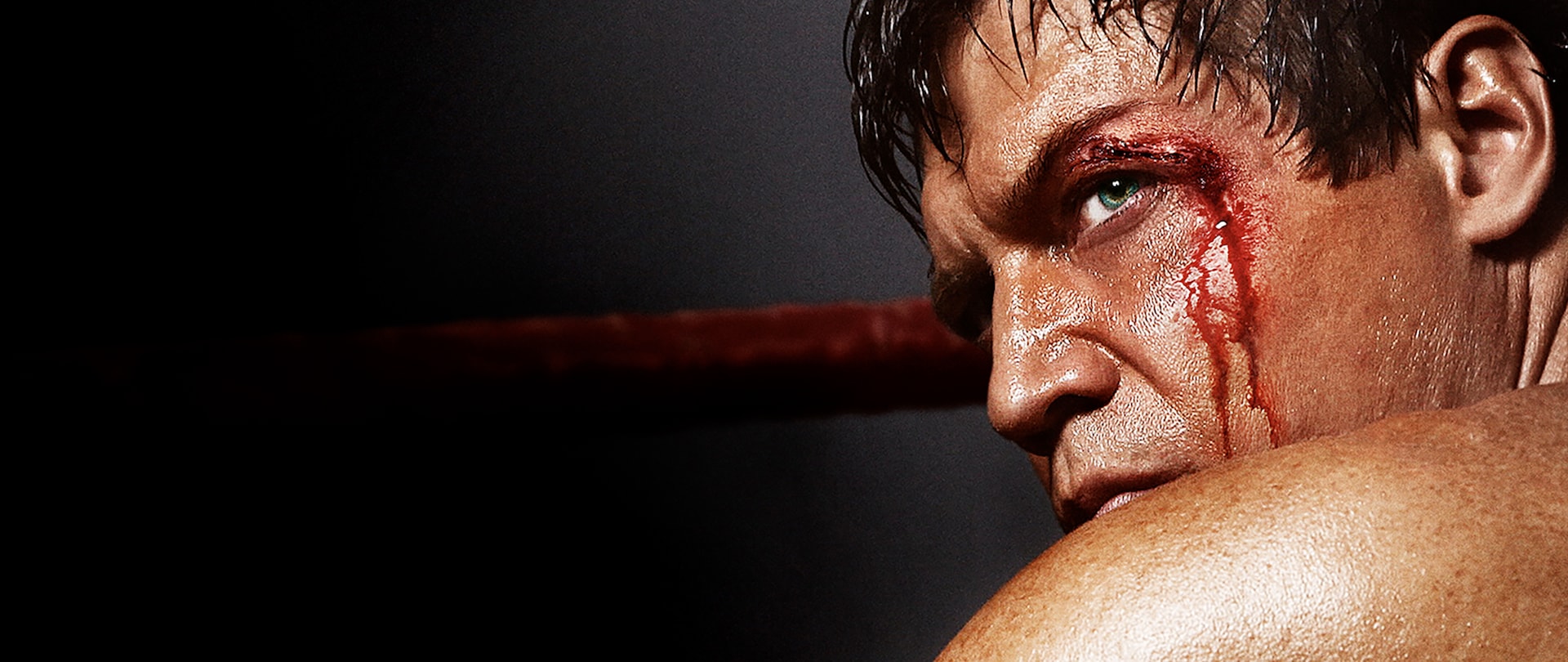 Close up of boxer Lights in a ring with a cut above his eye for FX's Lights Out