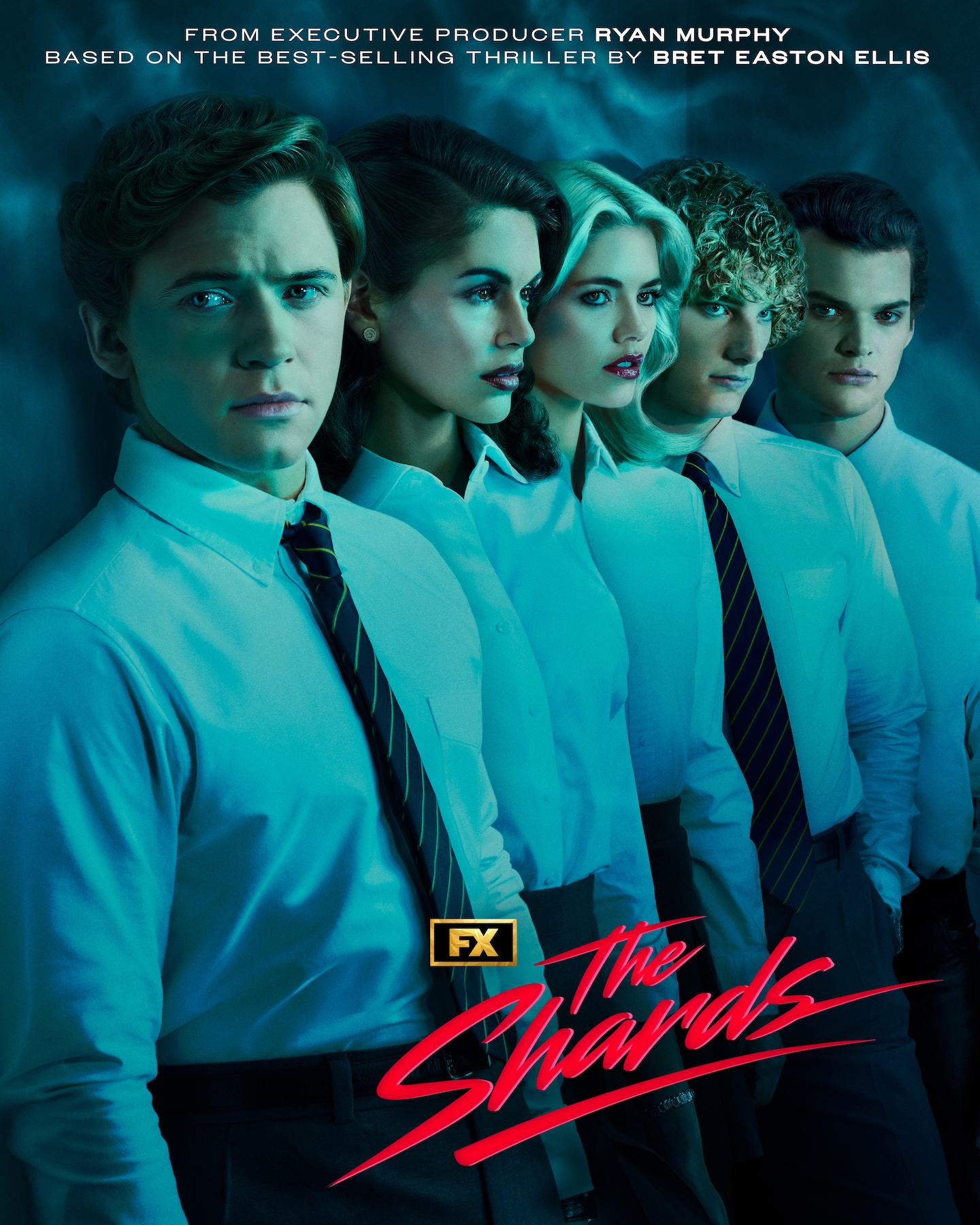 FX's The Shards full cast wearing formal attire, lit by pool lighting.