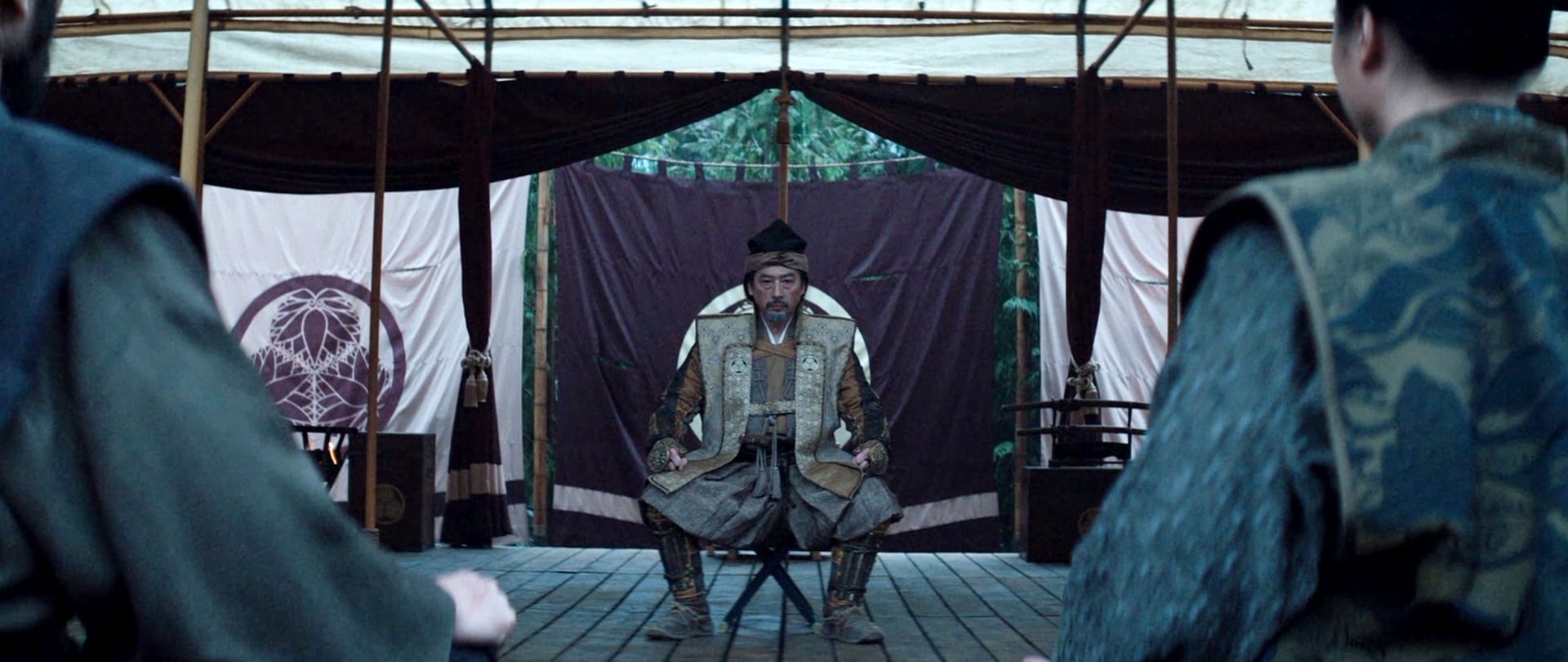 Toranaga sitting in front of Omi and Yabishge in Ajiro