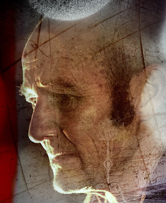 David Hayman profile headshot with patterned design layered over 