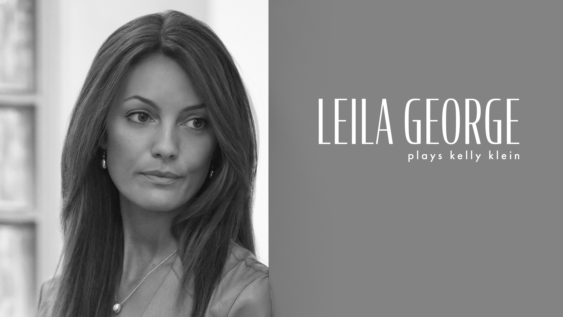 Black and white headshot of Leila George as Kelly Klein in FX's Love Story wearing a black tshirt.