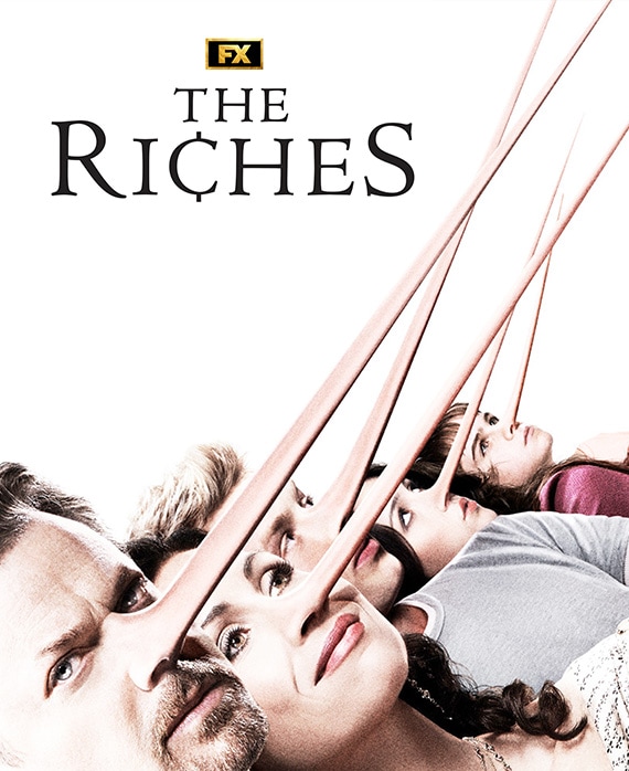 The riches cast stacked behind each other with very long pointy noses for FX's The Riches
